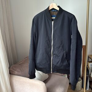 Zara Man Quilted Bomber Jacket - Navy Blue with Bronze Lining